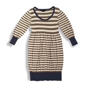 BCBGMAXAZRIA Brown Stripe Bubble Above Knee Silk Dress